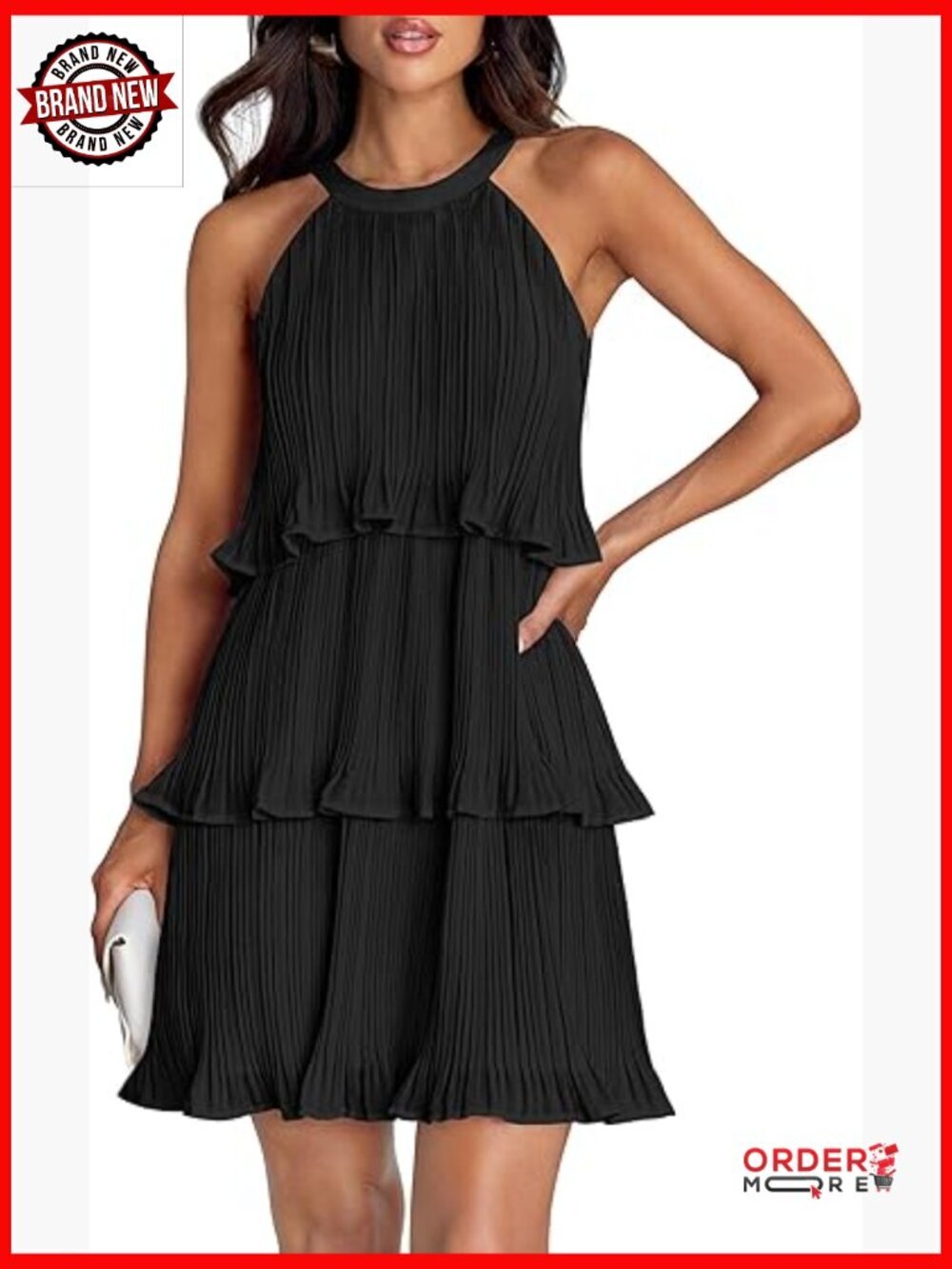 Women's Halter Cocktail Dress Sleeveless Ruffle Tiered Chiffon Pleated Mini